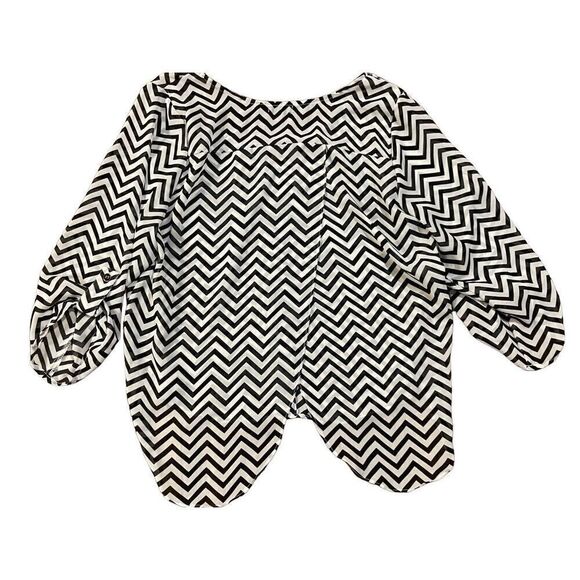 Poetry black & white chevron womens blouse sz M open back - Picture 2 of 8